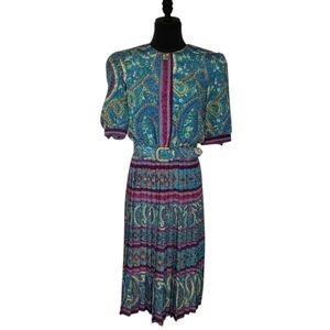 Vintage 80s Lady Carol Womens Multicolor Floral Paisley Midi Dress size 12P